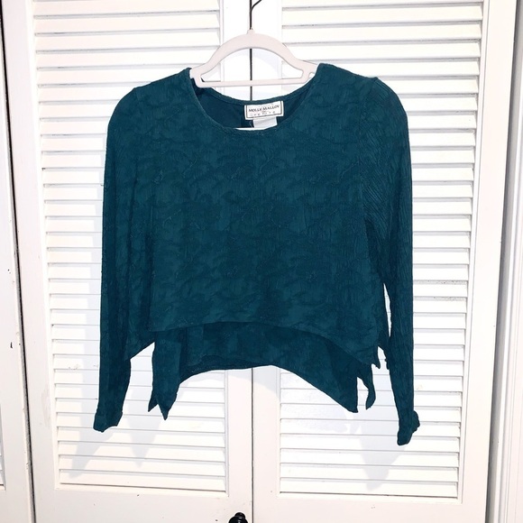Molly Malloy Vintage Green textured Crop long sleeve blouse Size 6 - Picture 3 of 9